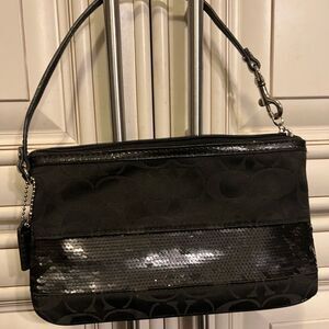 coach signature large flat sequin wristlet bag